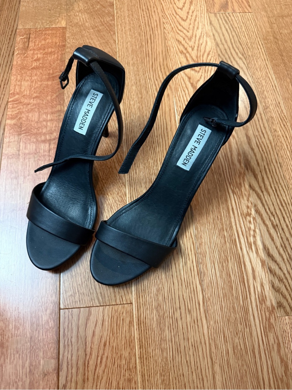 Steve Madden Black Ankle-Strap Open-Toe Heels